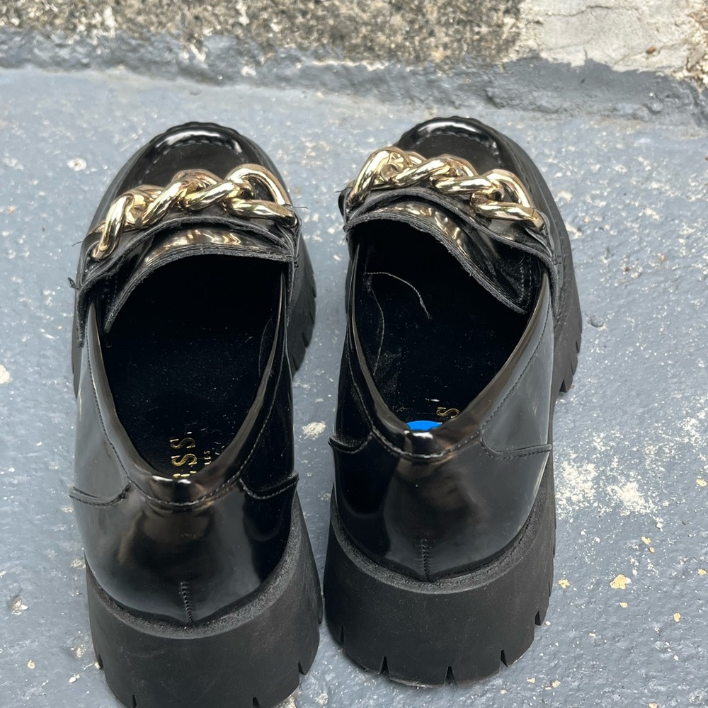 Guess Black Loafers with Gold Chain Accent